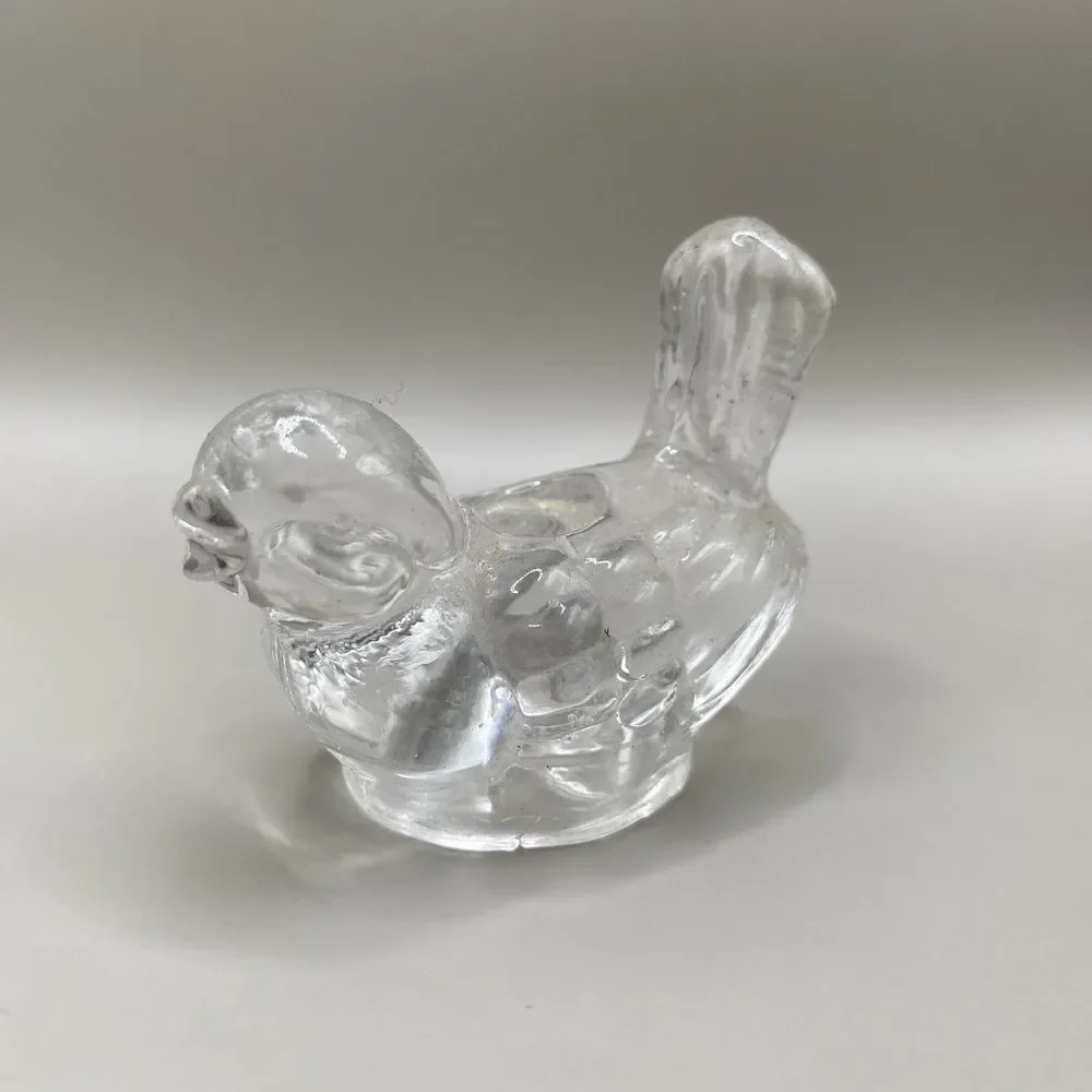 Vintage Clear Glass Bird Figurine Biederman Candle Holder Chickadee 2